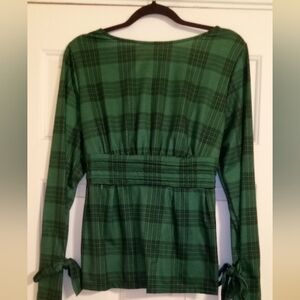 Clueless 90s Preppy Babydoll Long Sleeve Blouse Green With Black Plaid Size 9/11